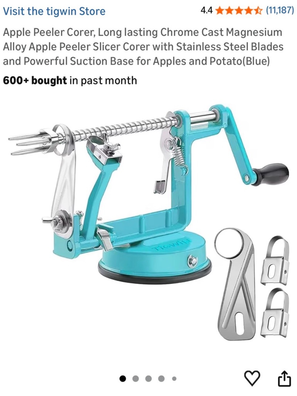 Apple Peeler Corer – Chrome Alloy, Stainless Steel Blades, Suction Base (Blue)